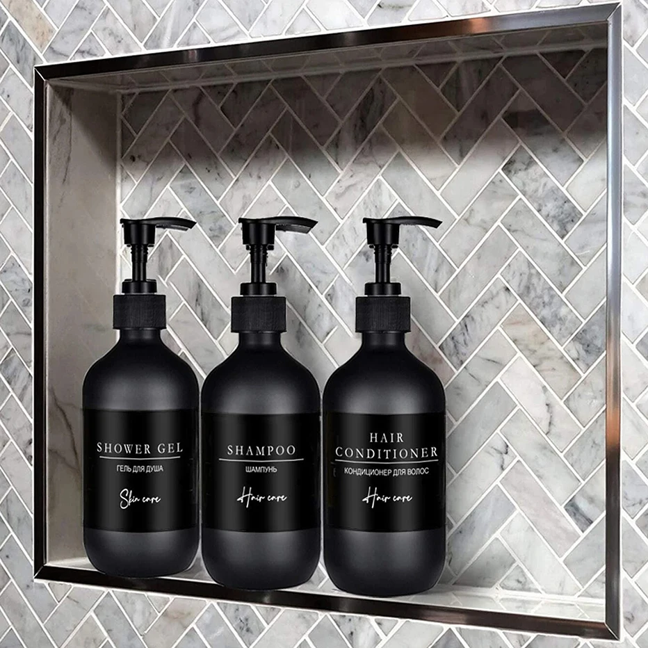 500ml/16oz Shower Soap Dispenser Refillable Shampoo Dish Soap Bottles Minimalist Black Lotion Bottle for Bathroom/Kitchen