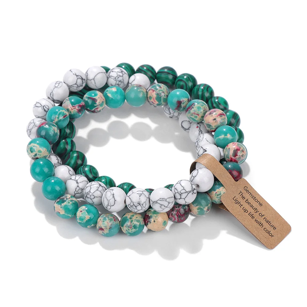 3PCS Natural Stone Bracelet Rose Quartzs Opal Turquoises Amethysts Hematite Jaspers Bracelets for Women Men Gift Jewelry Set