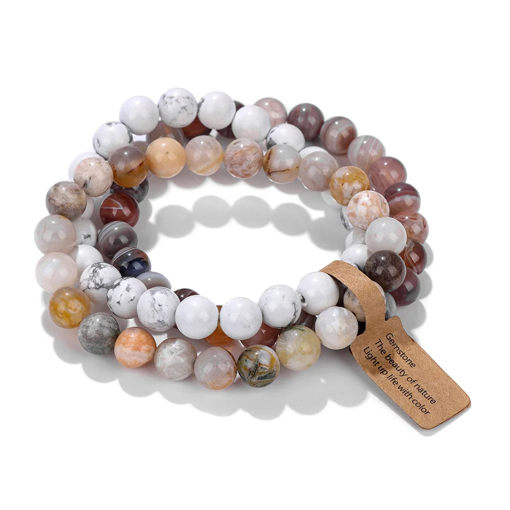 3PCS Natural Stone Bracelet Rose Quartzs Opal Turquoises Amethysts Hematite Jaspers Bracelets for Women Men Gift Jewelry Set