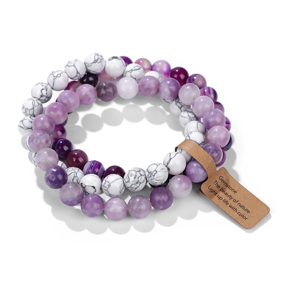 3PCS Natural Stone Bracelet Rose Quartzs Opal Turquoises Amethysts Hematite Jaspers Bracelets for Women Men Gift Jewelry Set