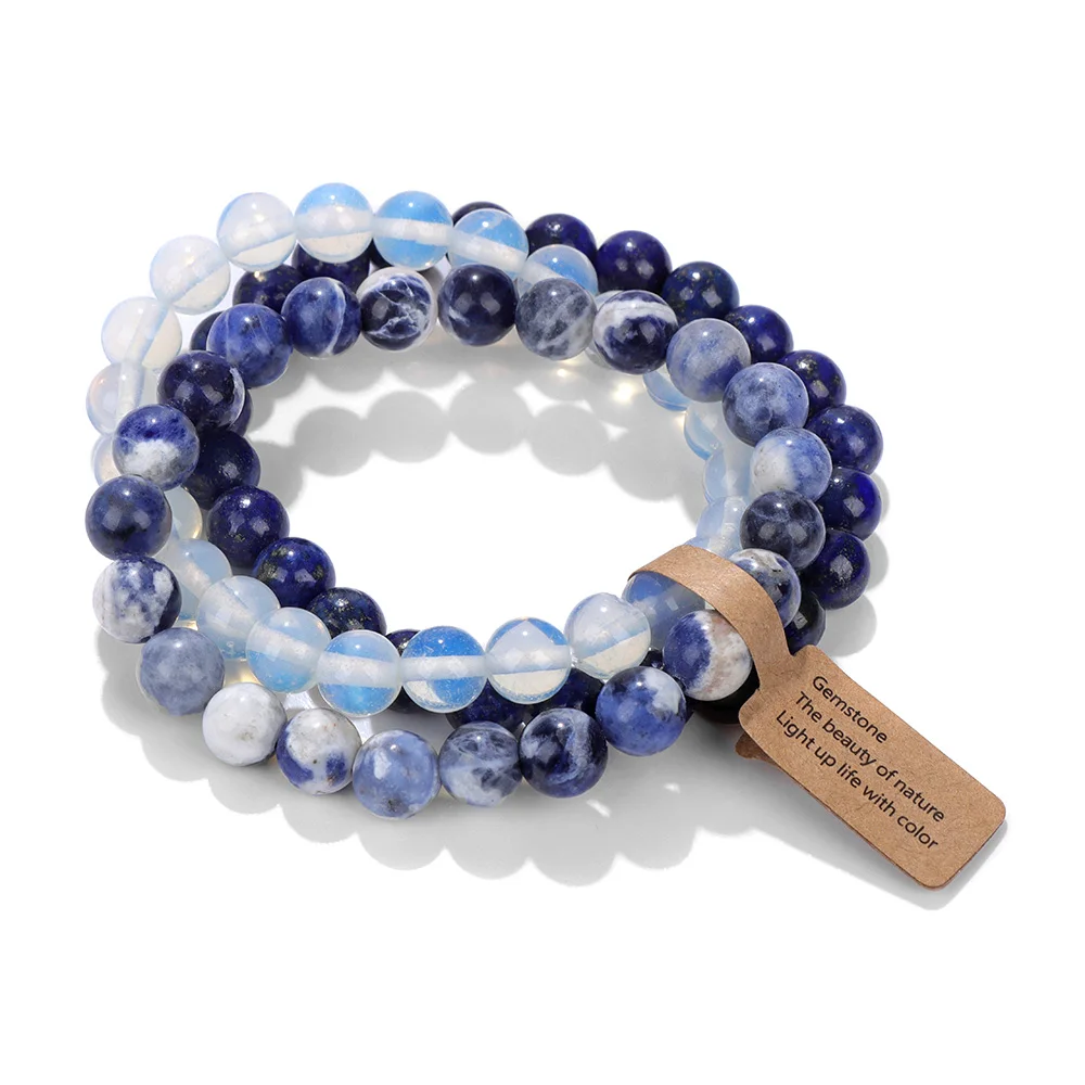 3PCS Natural Stone Bracelet Rose Quartzs Opal Turquoises Amethysts Hematite Jaspers Bracelets for Women Men Gift Jewelry Set