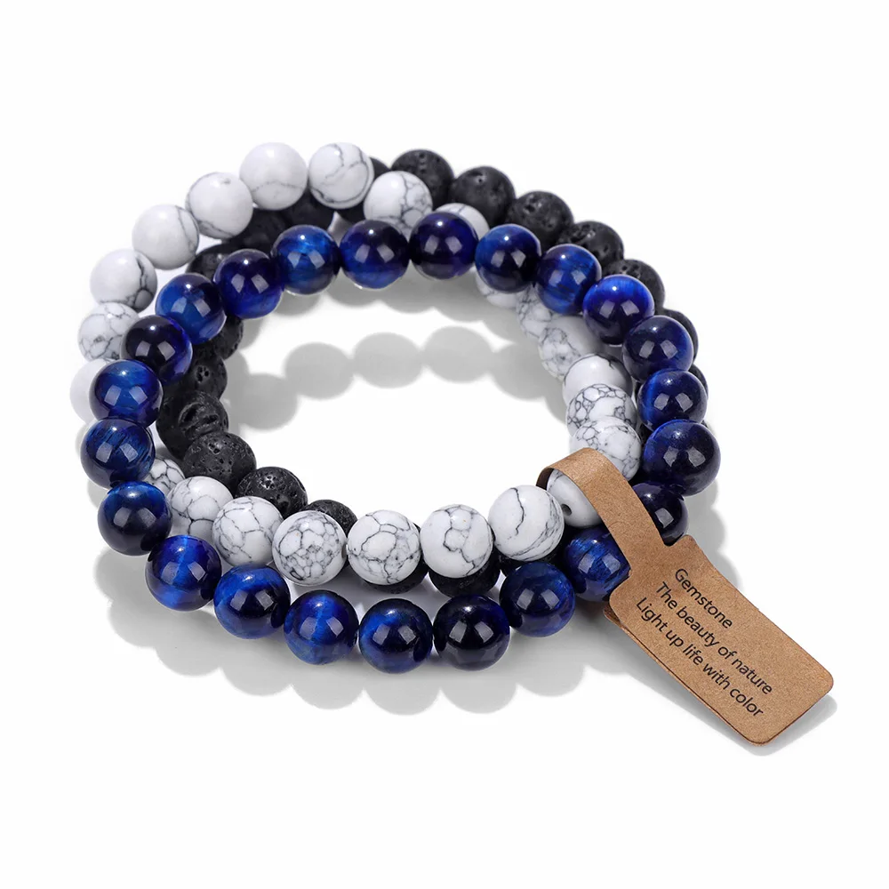 3PCS Natural Stone Bracelet Rose Quartzs Opal Turquoises Amethysts Hematite Jaspers Bracelets for Women Men Gift Jewelry Set