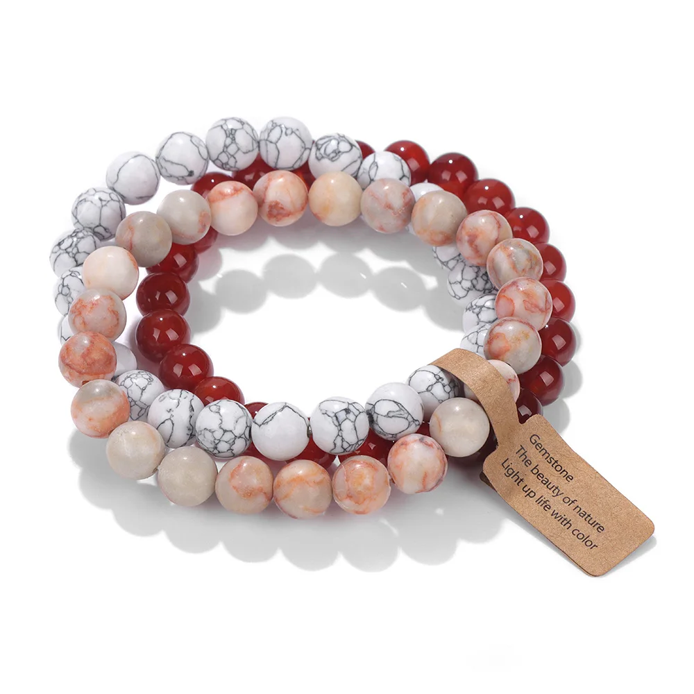 3PCS Natural Stone Bracelet Rose Quartzs Opal Turquoises Amethysts Hematite Jaspers Bracelets for Women Men Gift Jewelry Set