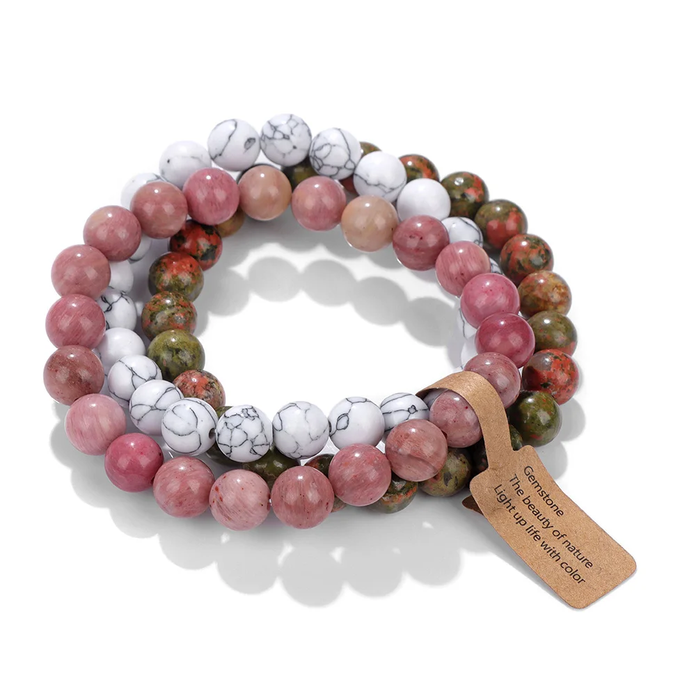 3PCS Natural Stone Bracelet Rose Quartzs Opal Turquoises Amethysts Hematite Jaspers Bracelets for Women Men Gift Jewelry Set