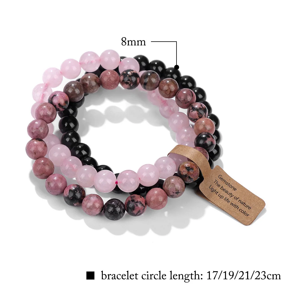 3PCS Natural Stone Bracelet Rose Quartzs Opal Turquoises Amethysts Hematite Jaspers Bracelets for Women Men Gift Jewelry Set