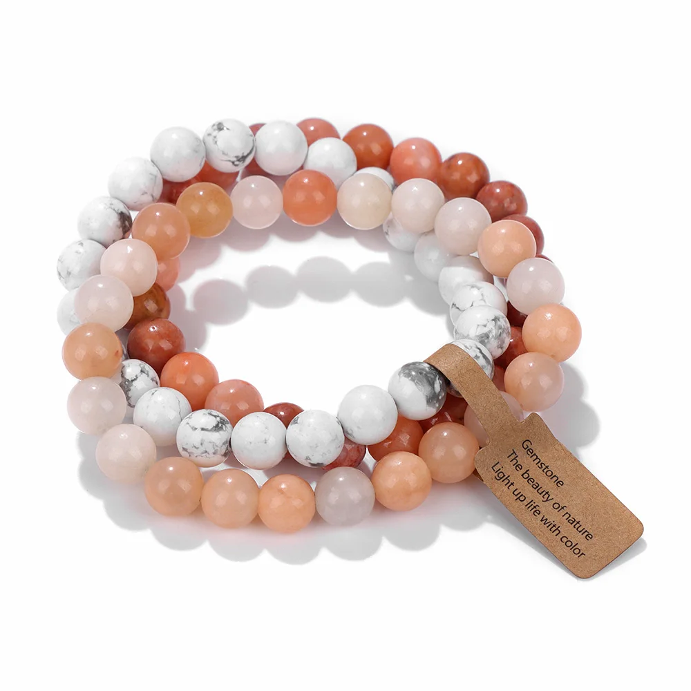 3PCS Natural Stone Bracelet Rose Quartzs Opal Turquoises Amethysts Hematite Jaspers Bracelets for Women Men Gift Jewelry Set