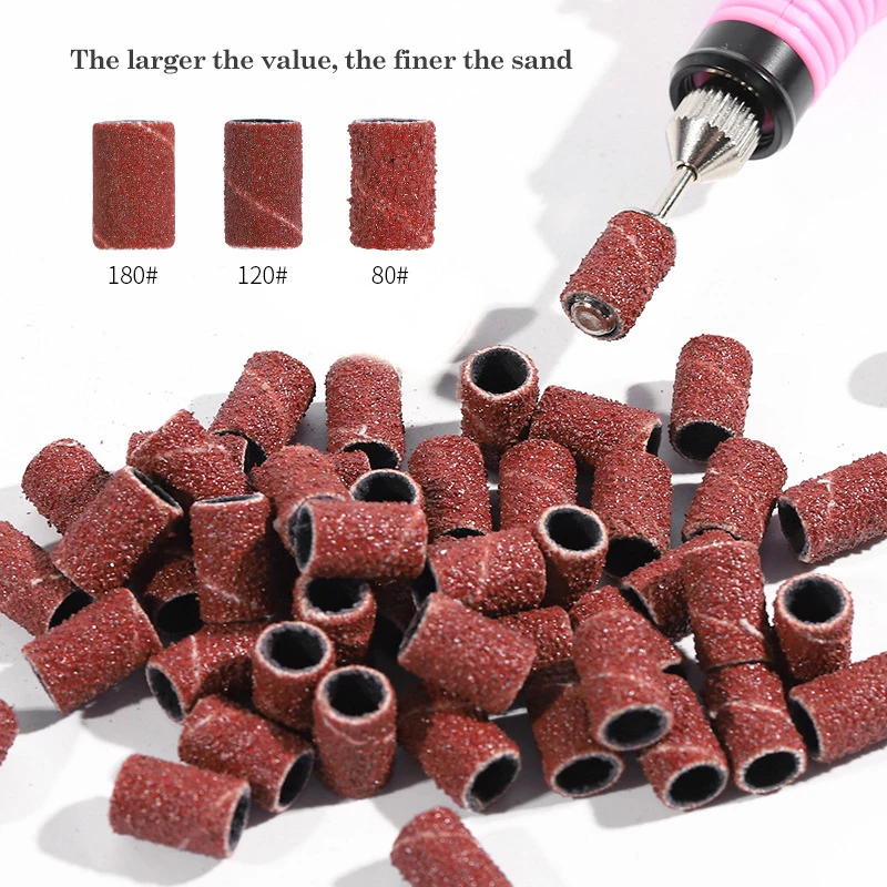 50/100pcs Nail Sanding Ring Bands Electric Manicure Nail Drill Bits 80/120/180/240 Grit UV Gel Polish Removal Accessory Tool