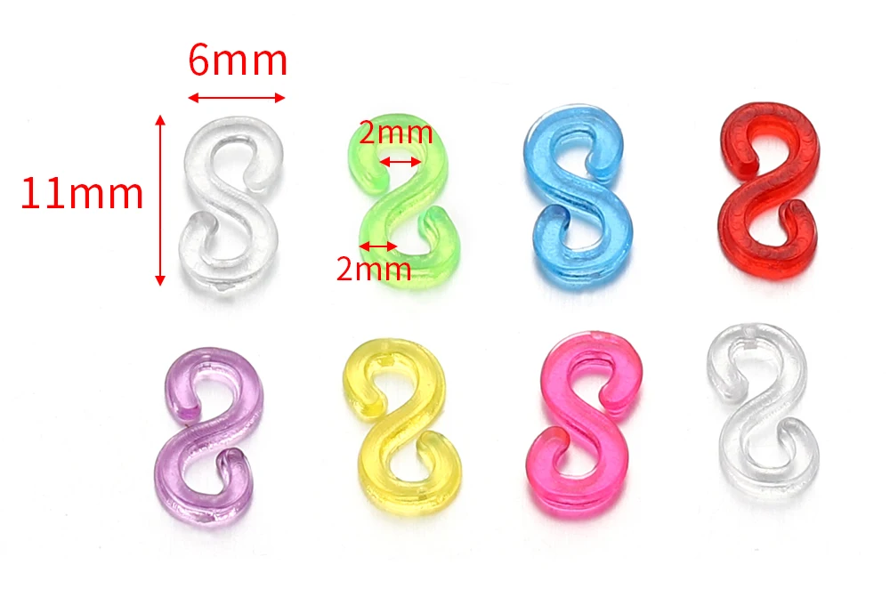 500pcs 11x6mm Colorful Rubber S Clips Connector Clasp Hook for Jewelry Making DIY Findings
