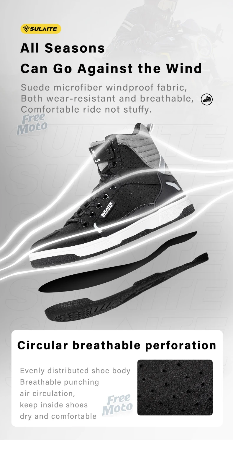 Men Motorcycle Boots Breathable Anti-fall Rider Road Racing Casual Shoes Boots Gear Shift Rubber Sole Reflective Motorbike Shoes