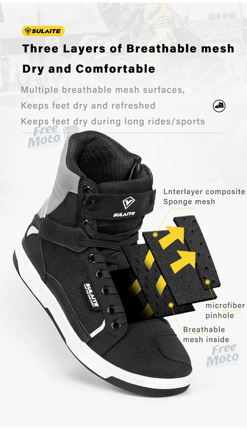Men Motorcycle Boots Breathable Anti-fall Rider Road Racing Casual Shoes Boots Gear Shift Rubber Sole Reflective Motorbike Shoes