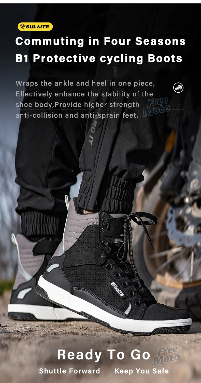 Men Motorcycle Boots Breathable Anti-fall Rider Road Racing Casual Shoes Boots Gear Shift Rubber Sole Reflective Motorbike Shoes