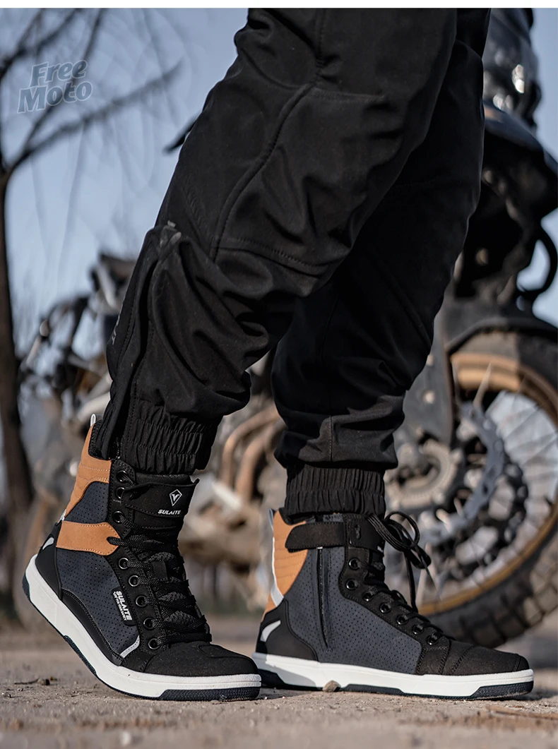 Men Motorcycle Boots Breathable Anti-fall Rider Road Racing Casual Shoes Boots Gear Shift Rubber Sole Reflective Motorbike Shoes