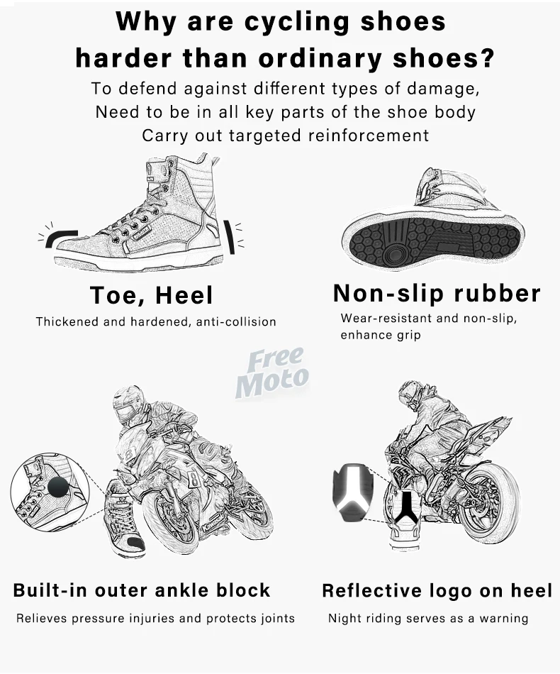 Men Motorcycle Boots Breathable Anti-fall Rider Road Racing Casual Shoes Boots Gear Shift Rubber Sole Reflective Motorbike Shoes