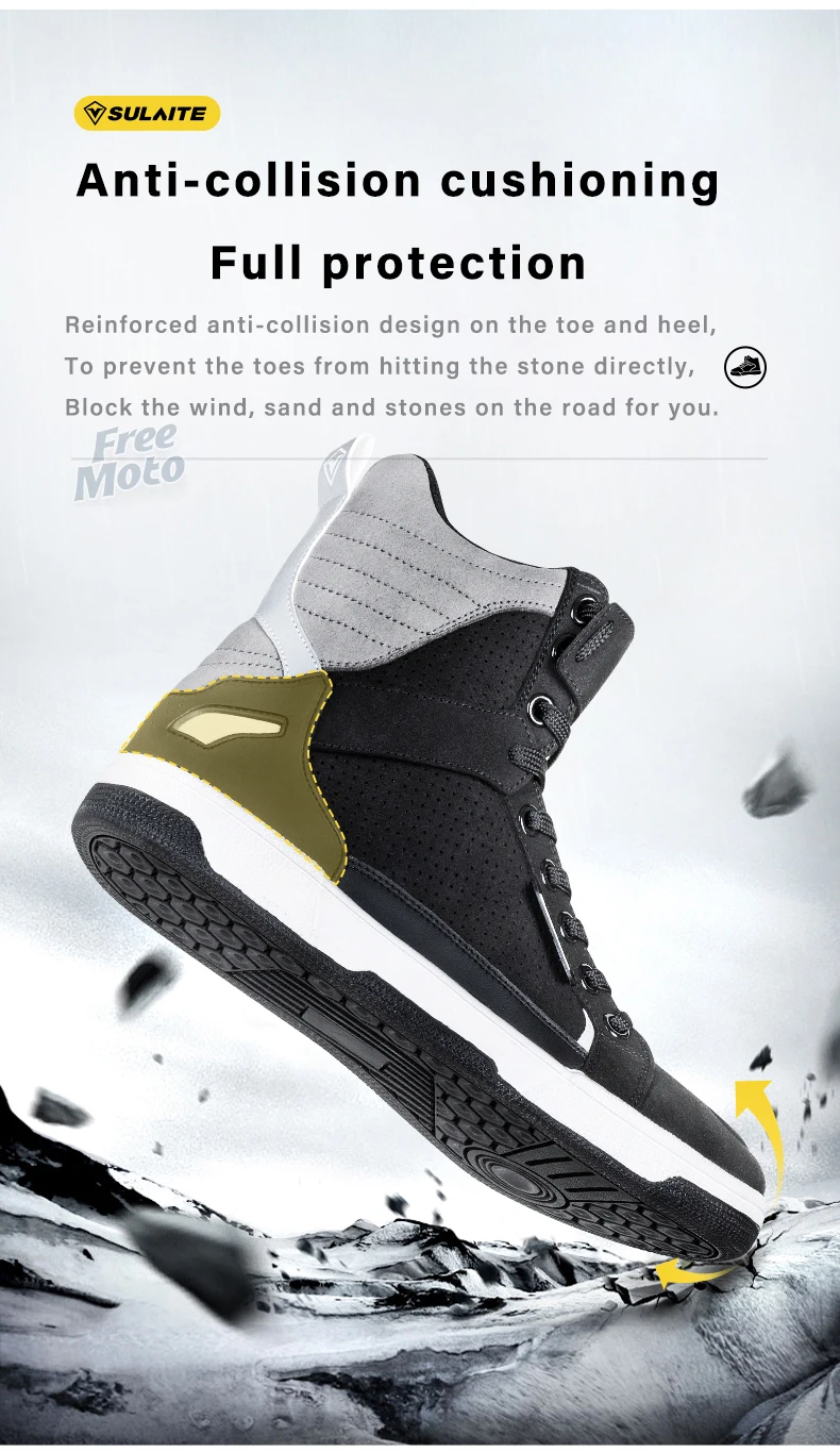 Men Motorcycle Boots Breathable Anti-fall Rider Road Racing Casual Shoes Boots Gear Shift Rubber Sole Reflective Motorbike Shoes
