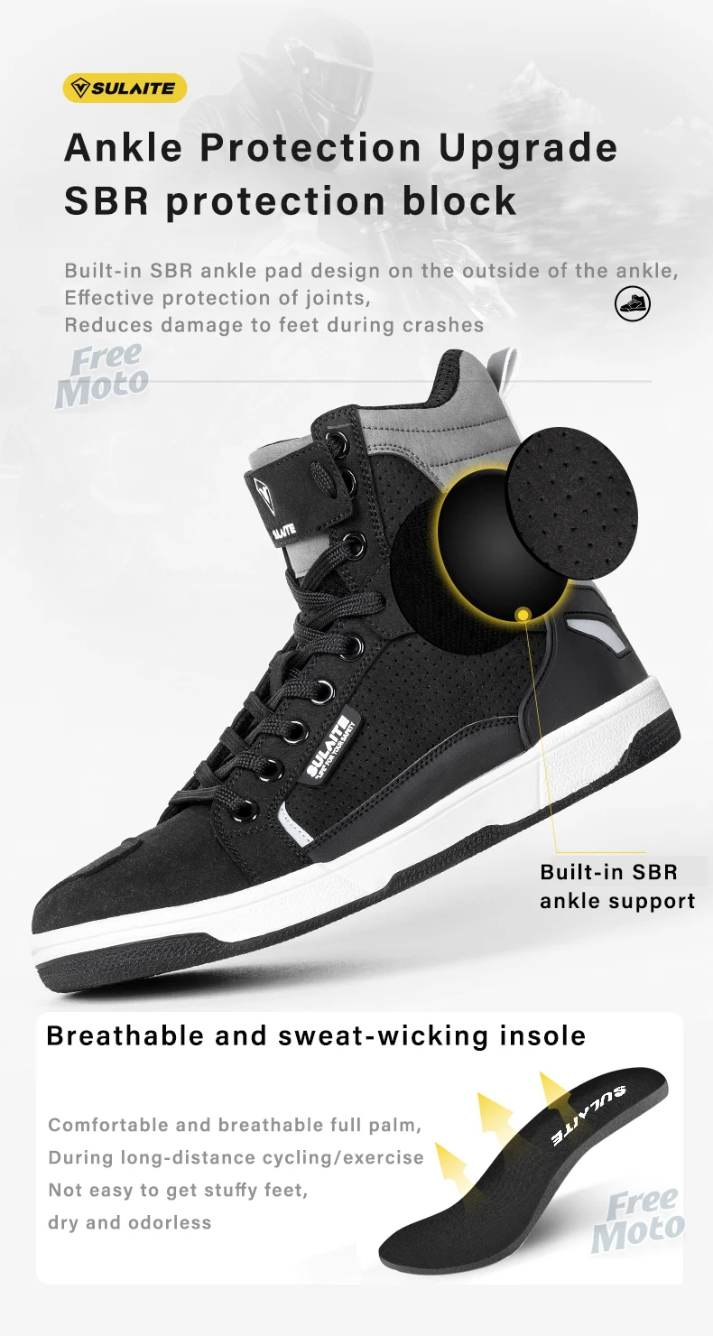 Men Motorcycle Boots Breathable Anti-fall Rider Road Racing Casual Shoes Boots Gear Shift Rubber Sole Reflective Motorbike Shoes