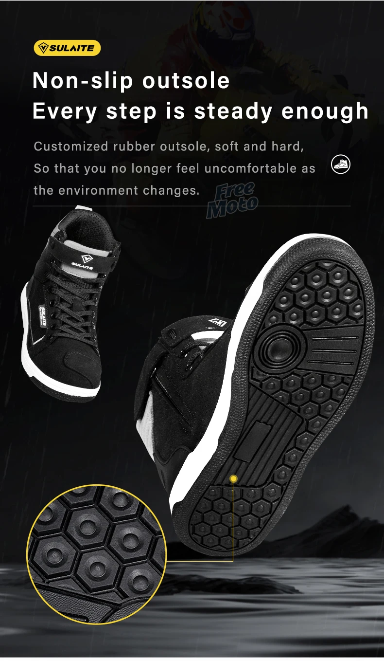 Men Motorcycle Boots Breathable Anti-fall Rider Road Racing Casual Shoes Boots Gear Shift Rubber Sole Reflective Motorbike Shoes