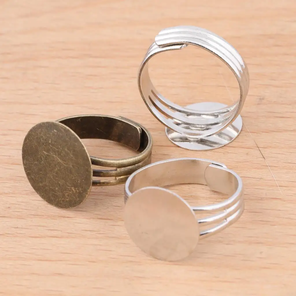 10pcs Antique Bronze Adjustable Ring Bezel Blanks 14mm Circle Pad Fingerring Base Settings For Jewelry Making Supplies