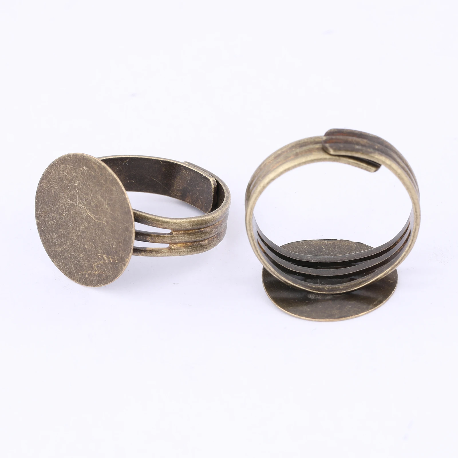 10pcs Antique Bronze Adjustable Ring Bezel Blanks 14mm Circle Pad Fingerring Base Settings For Jewelry Making Supplies