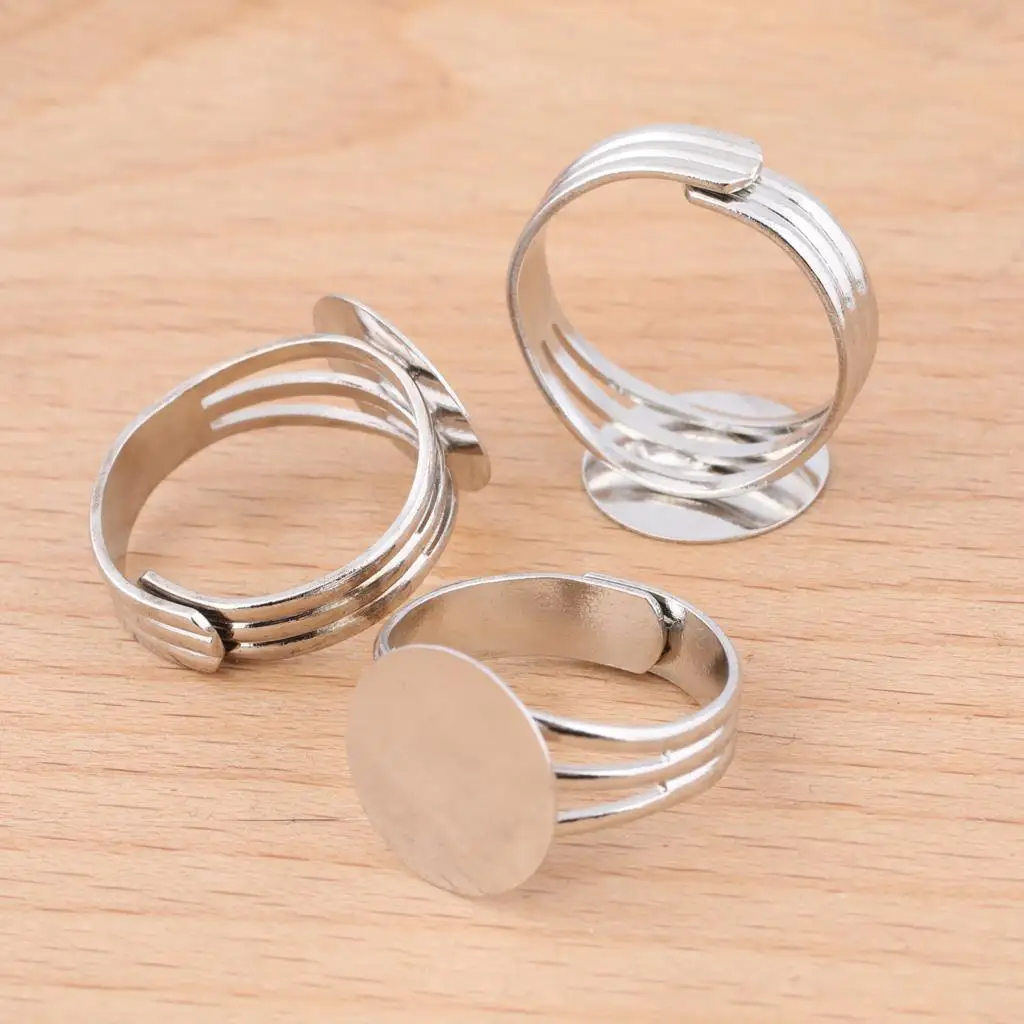 10pcs Antique Bronze Adjustable Ring Bezel Blanks 14mm Circle Pad Fingerring Base Settings For Jewelry Making Supplies