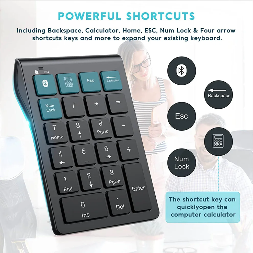 Jomaa Rechargeable Wireless Numeric Keypad Bluetooth Number Pad Slim 22-Keys External Numpad Keyboard Data Entry