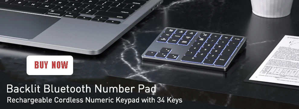 Jomaa Rechargeable Wireless Numeric Keypad Bluetooth Number Pad Slim 22-Keys External Numpad Keyboard Data Entry
