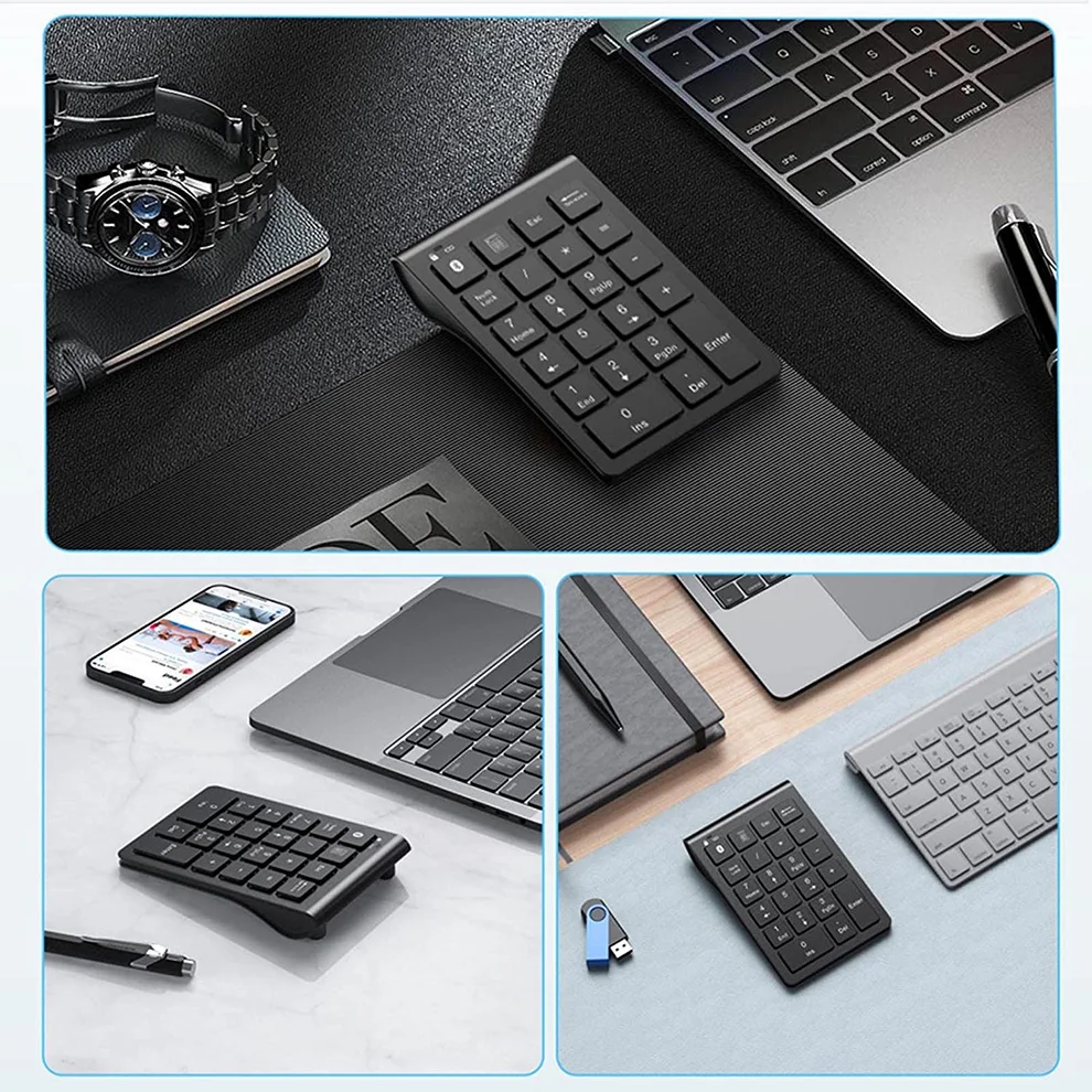 Jomaa Rechargeable Wireless Numeric Keypad Bluetooth Number Pad Slim 22-Keys External Numpad Keyboard Data Entry