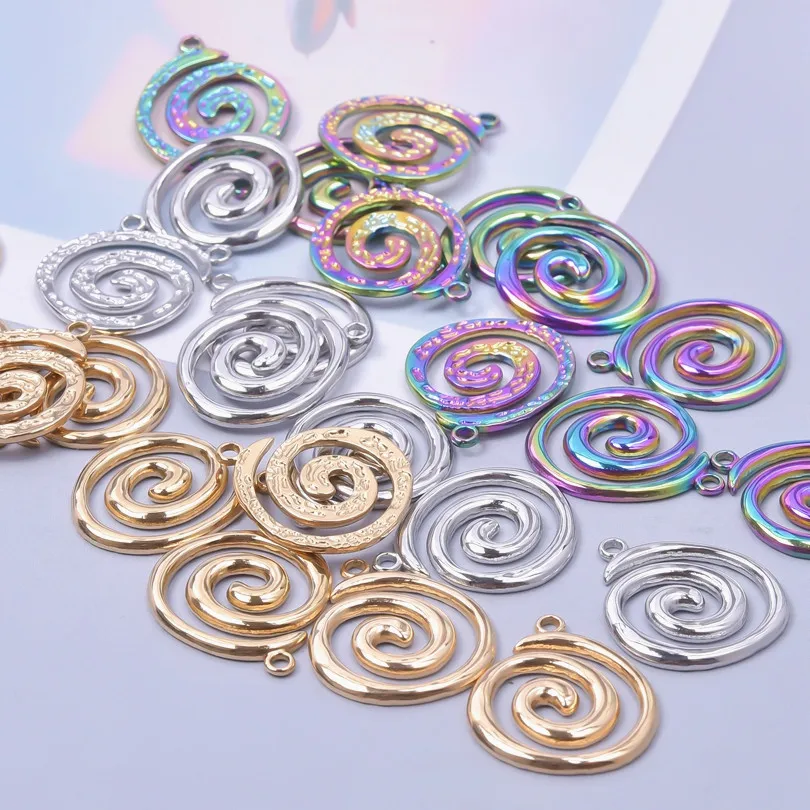 6Pcs/Lot Stainless Steel Round Vortex Sea Conch Shell Charms Spiral Swirl Pendant подвески For Jewelry Findings Accessories