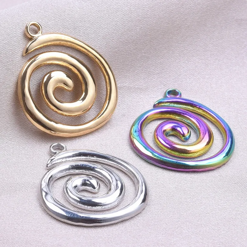 6Pcs/Lot Stainless Steel Round Vortex Sea Conch Shell Charms Spiral Swirl Pendant подвески For Jewelry Findings Accessories