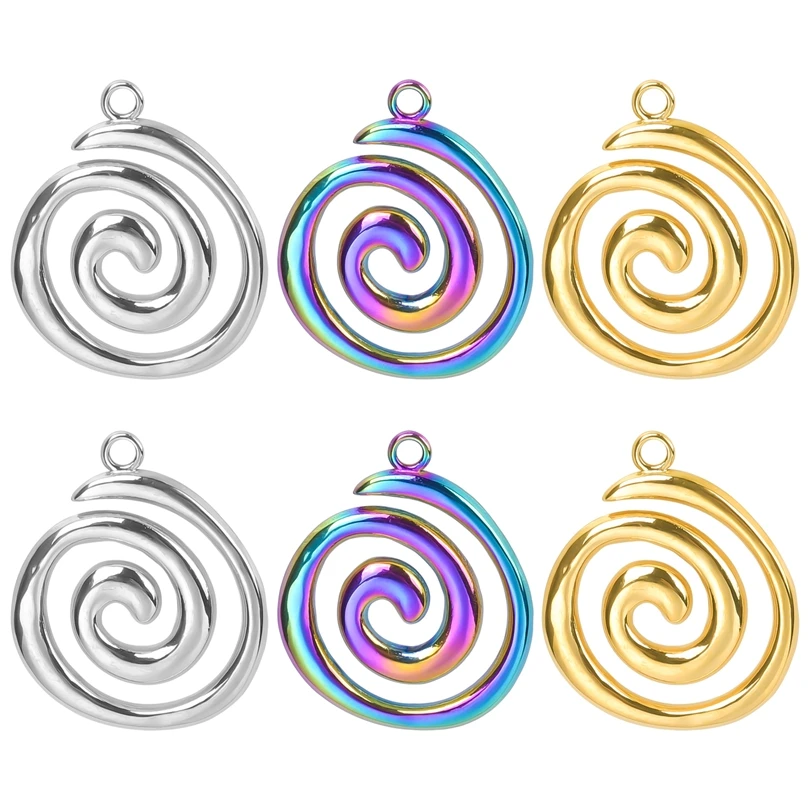 6Pcs/Lot Stainless Steel Round Vortex Sea Conch Shell Charms Spiral Swirl Pendant подвески For Jewelry Findings Accessories