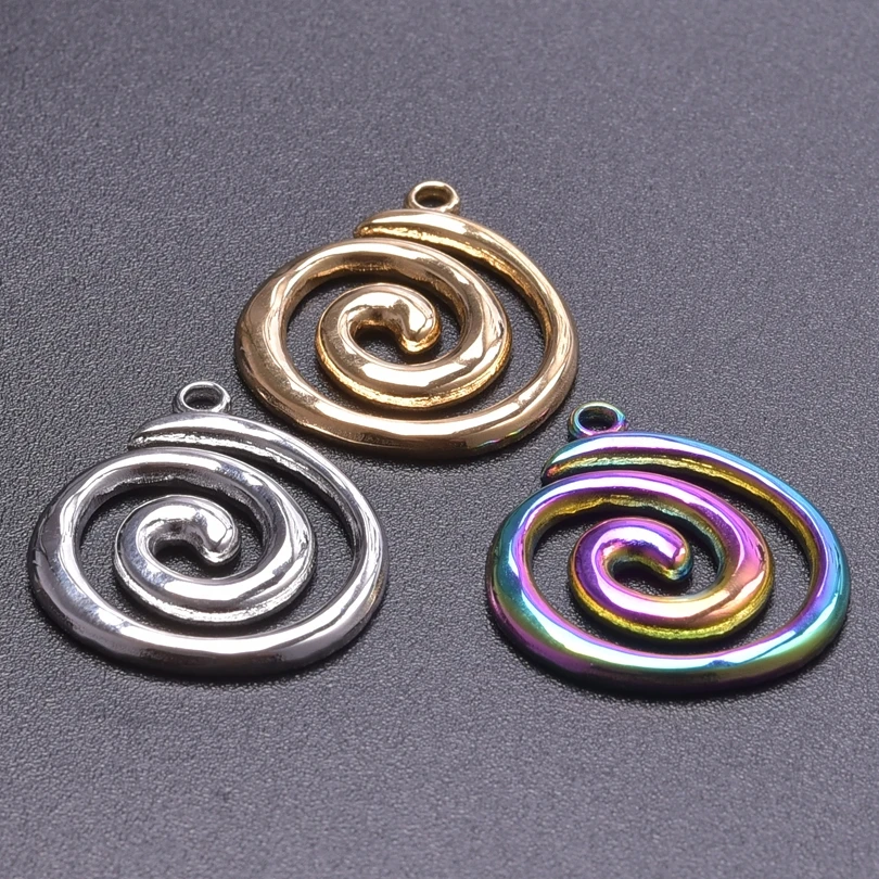 6Pcs/Lot Stainless Steel Round Vortex Sea Conch Shell Charms Spiral Swirl Pendant подвески For Jewelry Findings Accessories