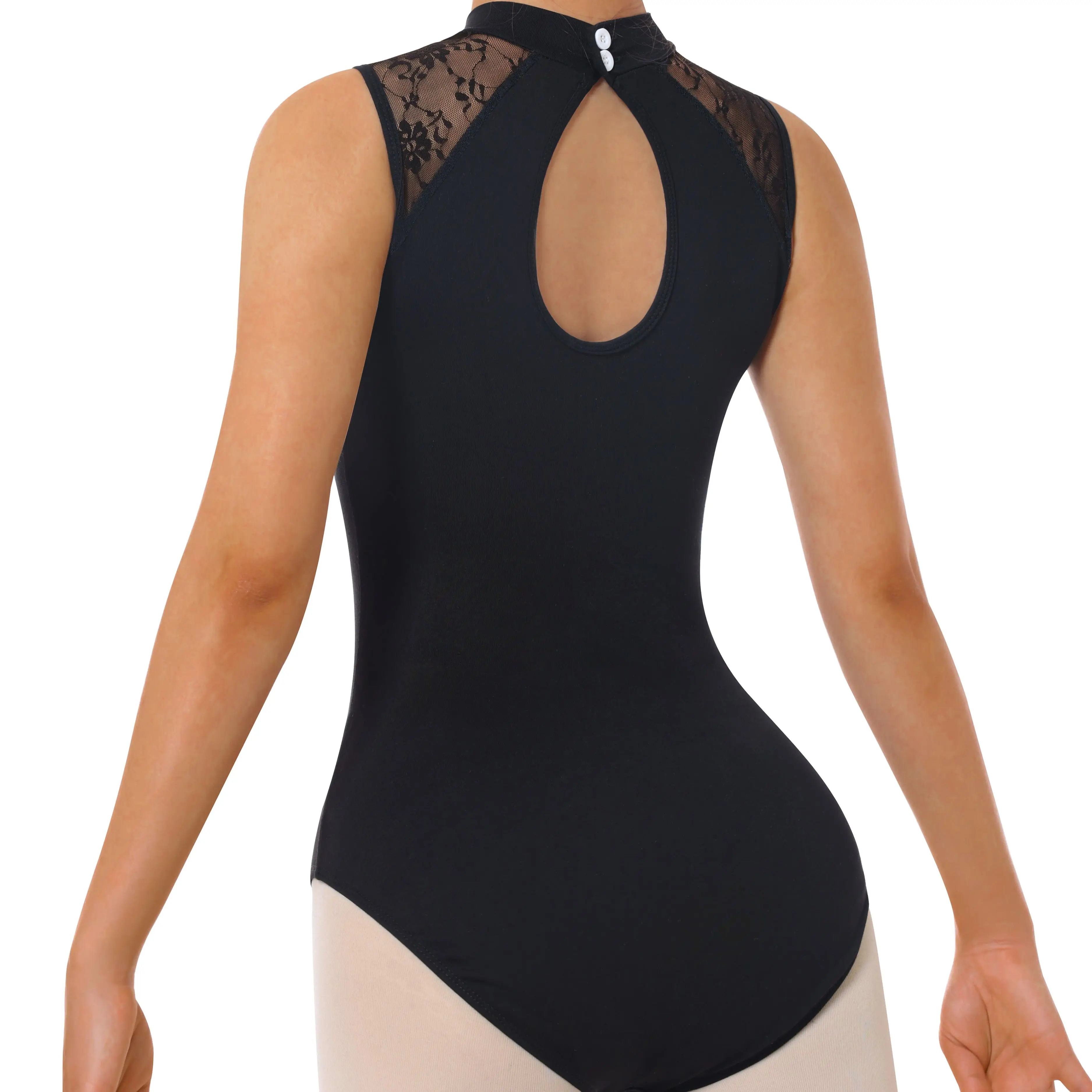 Women's Turtleneck Dance Ballet Leotard With Durable Lace,Water-drop Hollow Back
