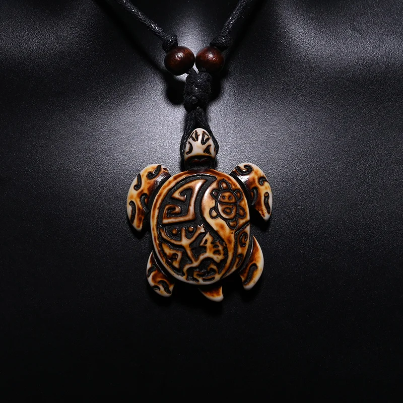Surfer Necklace Sea Turtle Pendant Men Choker Inca Jewelry Nautical Style Imitation Yak Bone Necklaces Amulet Wax Cord Adjustabl