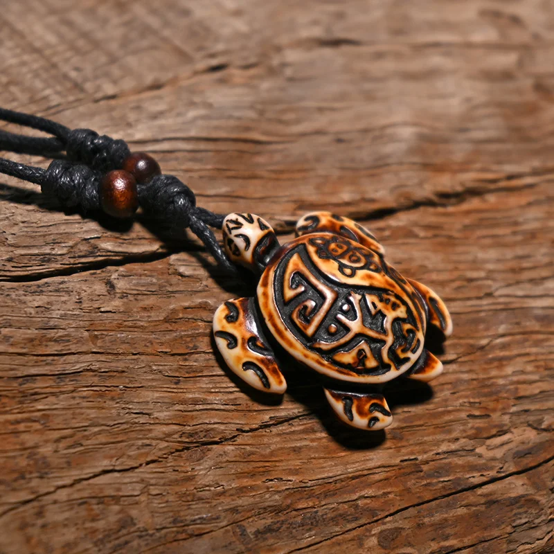 Surfer Necklace Sea Turtle Pendant Men Choker Inca Jewelry Nautical Style Imitation Yak Bone Necklaces Amulet Wax Cord Adjustabl