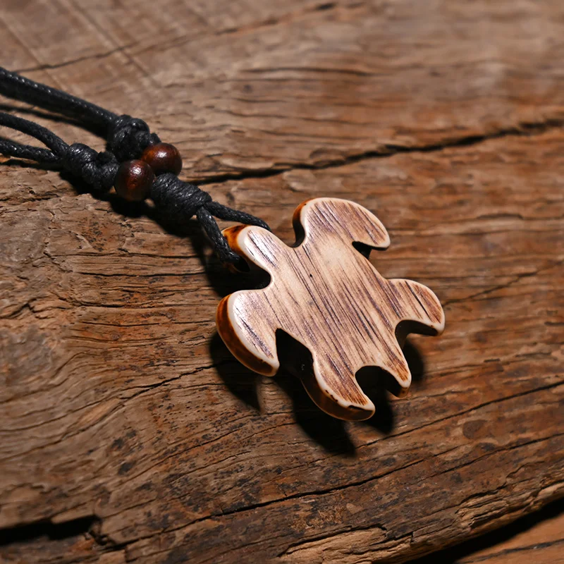 Surfer Necklace Sea Turtle Pendant Men Choker Inca Jewelry Nautical Style Imitation Yak Bone Necklaces Amulet Wax Cord Adjustabl