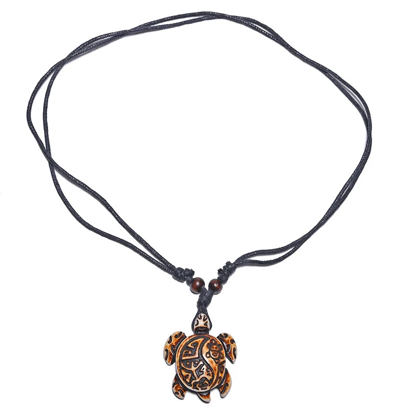 Surfer Necklace Sea Turtle Pendant Men Choker Inca Jewelry Nautical Style Imitation Yak Bone Necklaces Amulet Wax Cord Adjustabl