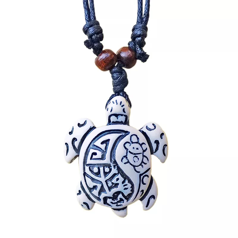 Surfer Necklace Sea Turtle Pendant Men Choker Inca Jewelry Nautical Style Imitation Yak Bone Necklaces Amulet Wax Cord Adjustabl