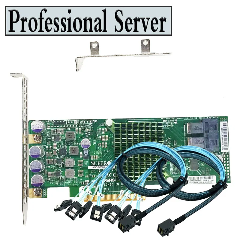Supermicro AOC-S3008L-L8E LSI 9300-8i 12Gbps SAS HBA IT Mode ZFS FreeNAS unRAID+8643 Cable*2