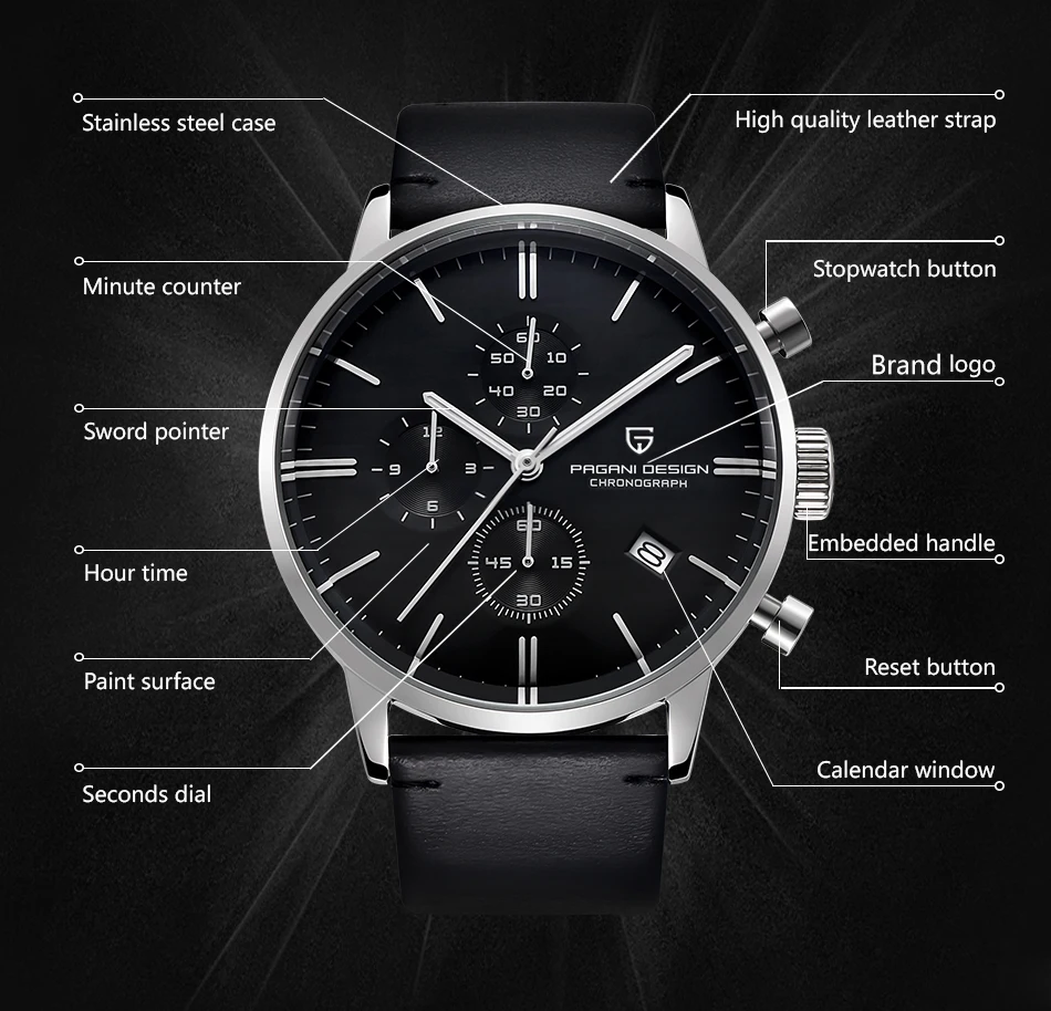 PAGANI DESIGN Men Quartz Watch Top Brand Luxury PD2720K Chronograph Stopwatch Japan VK67 Movement Waterproof Watch For Men 2720