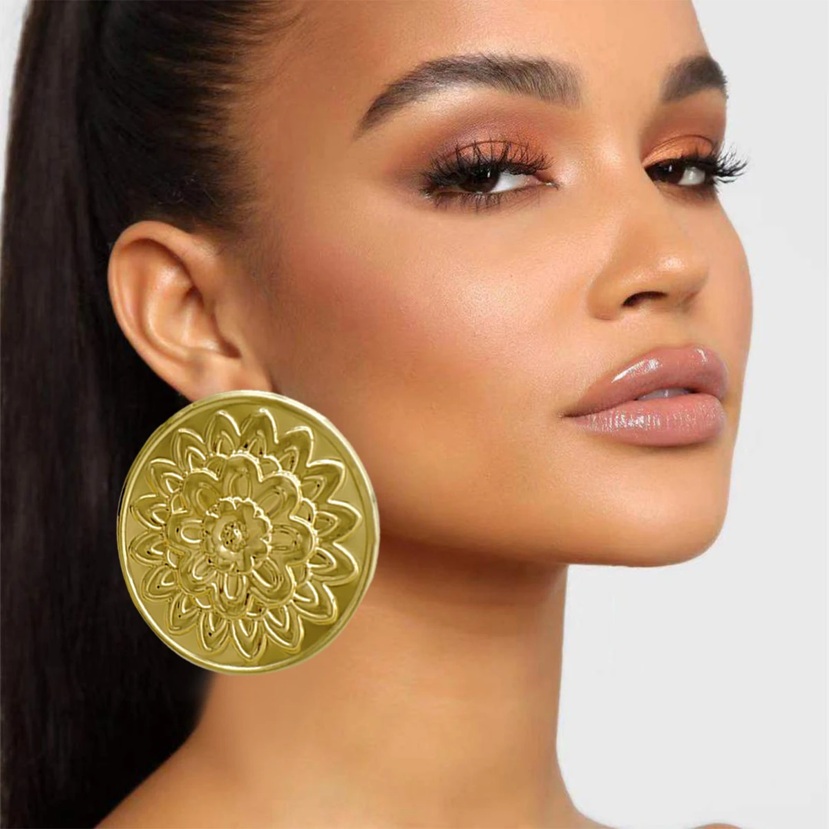 Fine Jewelry Big Round Earrings Stud Big Pendant Dangle Drop Earrings Flower Circle Hoop Earring Wedding Party Gifts