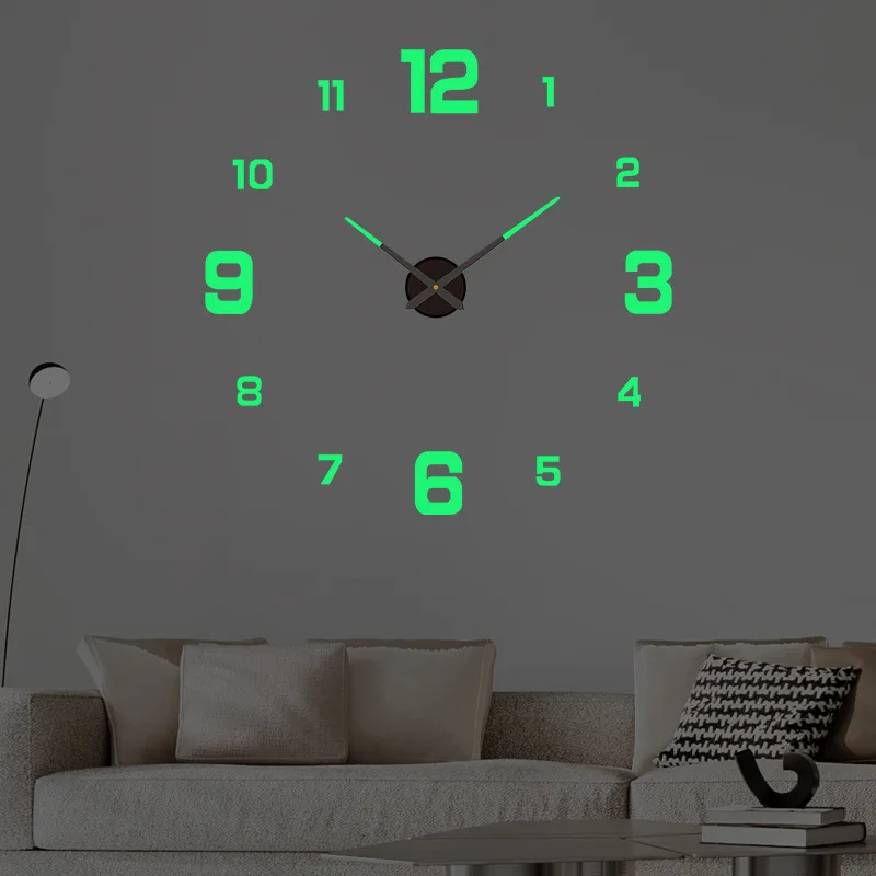3D Wall Clock Luminous Frameless Wall Clocks DIY Digital Clock Wall Stickers Silent Clock for Home Living Room Office Wall Decor