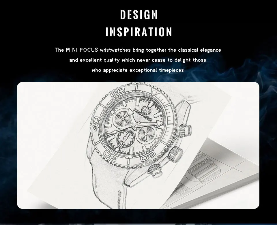 MINI FOCUS Chronograph Quartz Watches for Men Fashion Sport Wristwatch with Auto Date 24-hour Indicator Blue Silicone Strap 0426