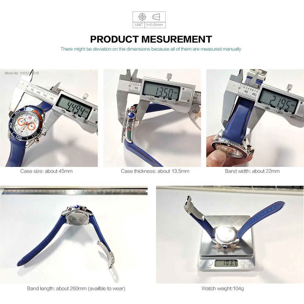 MINI FOCUS Chronograph Quartz Watches for Men Fashion Sport Wristwatch with Auto Date 24-hour Indicator Blue Silicone Strap 0426