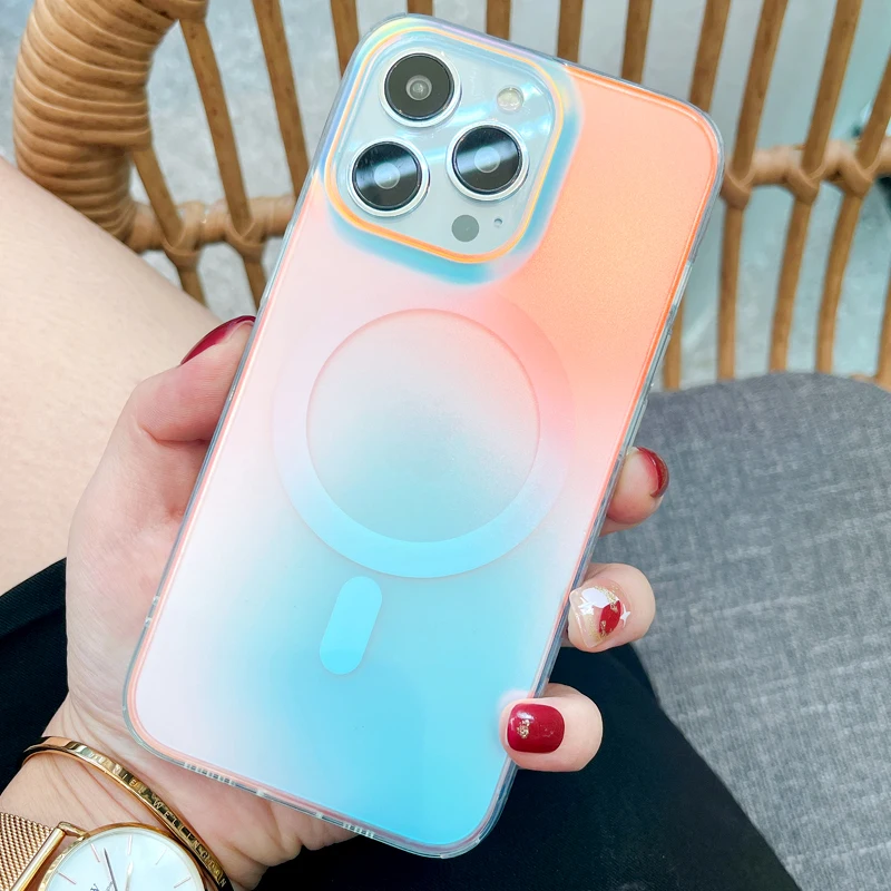 Fashion Matte Aurora Laser Gradient Phone Case For iPhone 17 Pro Max 16 15 14 13 12 Pro Max 16 Plus 17Air 11 Shockproof Cover