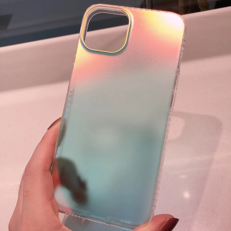 Fashion Matte Aurora Laser Gradient Phone Case For iPhone 17 Pro Max 16 15 14 13 12 Pro Max 16 Plus 17Air 11 Shockproof Cover