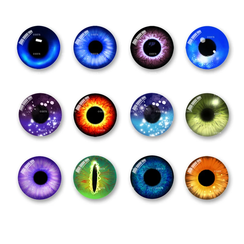 20pcs 8mm-20mm New Fashion Eyes Mixed Handmade Photo Glass Cabochons Pattern Flat Glass Eyes with Round Pupils Supplies