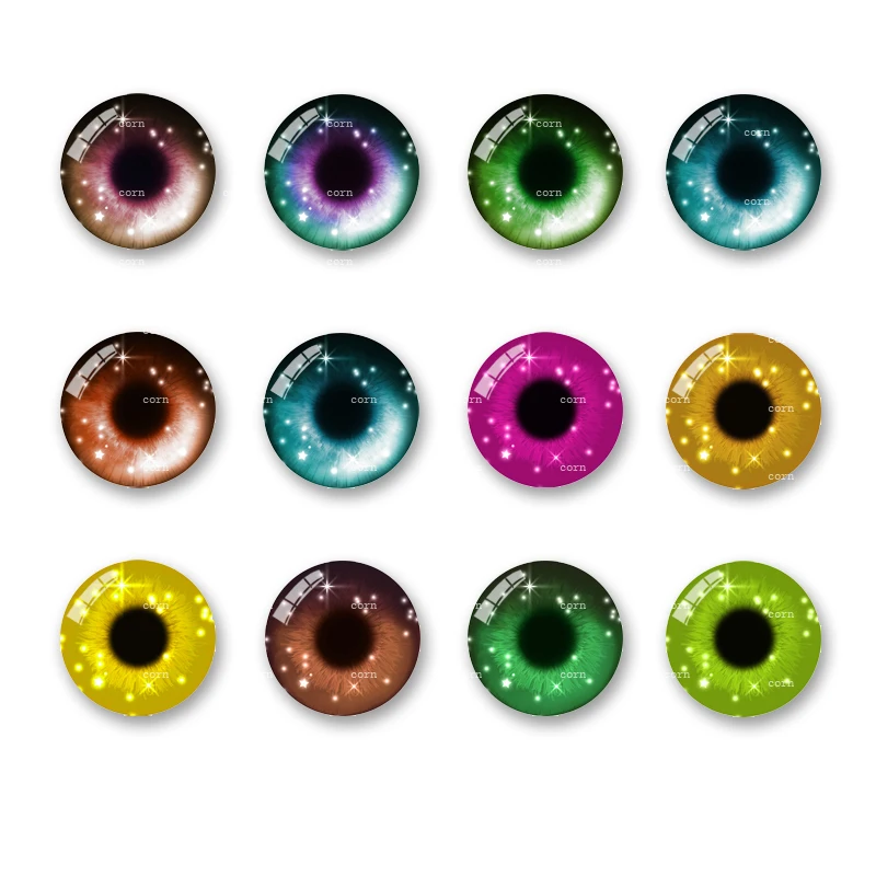 20pcs 8mm-20mm New Fashion Eyes Mixed Handmade Photo Glass Cabochons Pattern Flat Glass Eyes with Round Pupils Supplies