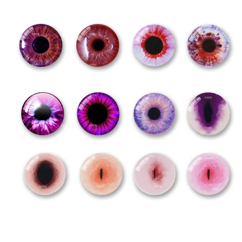 20pcs 8mm-20mm New Fashion Eyes Mixed Handmade Photo Glass Cabochons Pattern Flat Glass Eyes with Round Pupils Supplies