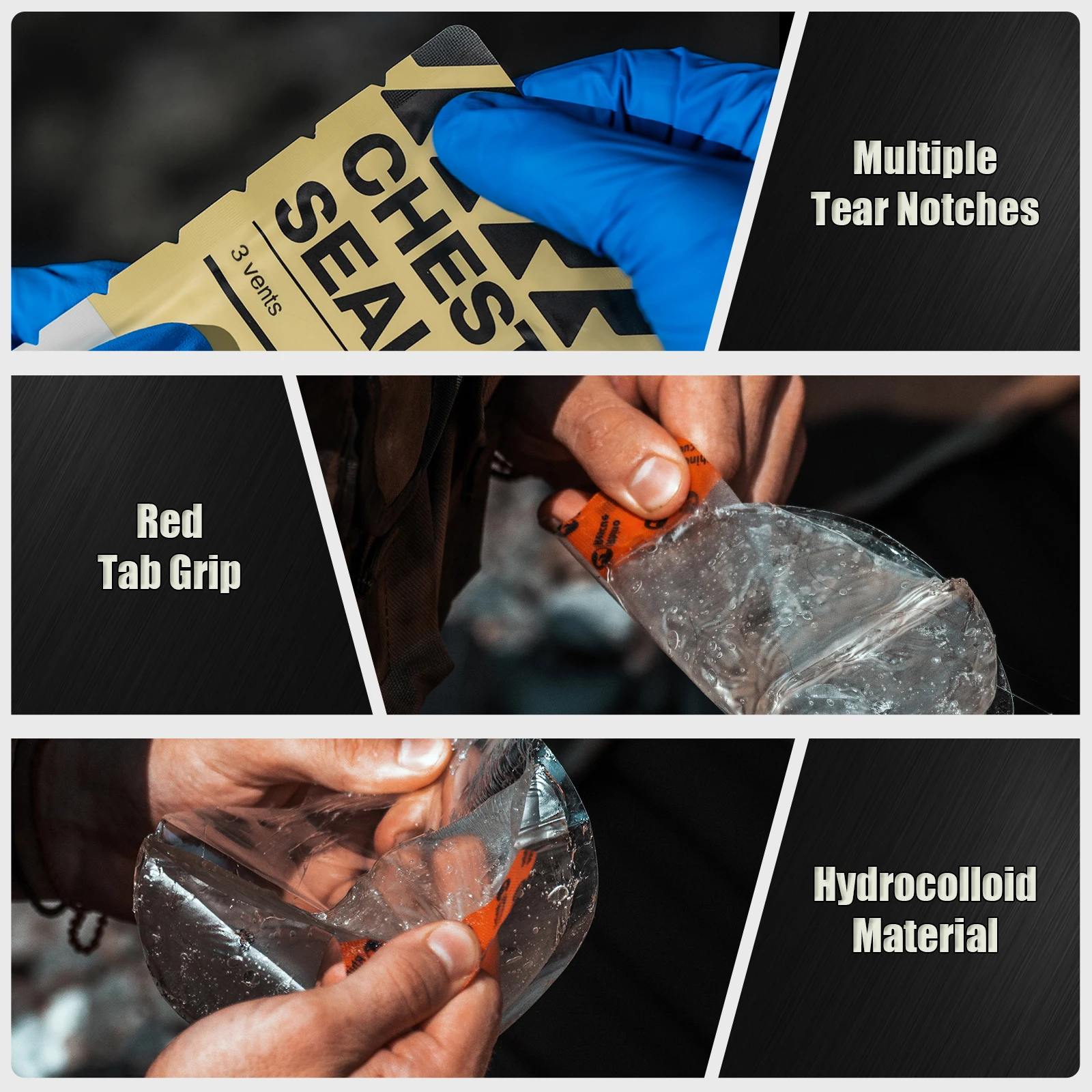 RHINO RESCUE Vent Chest Seal Twin-Pack, Emergency Seal Patch for First Aid Kit, IFAK Supplies for Outdoor Camping