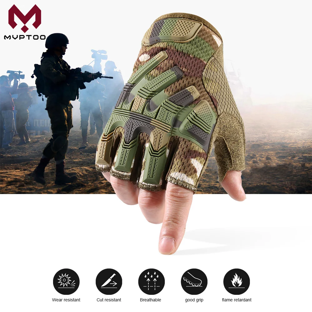 Tactical Fingerless Gloves Sports Airsoft Combat Paintball Shooting Hunting Driving Work Non-slip Anti-sweat Half Finger Men