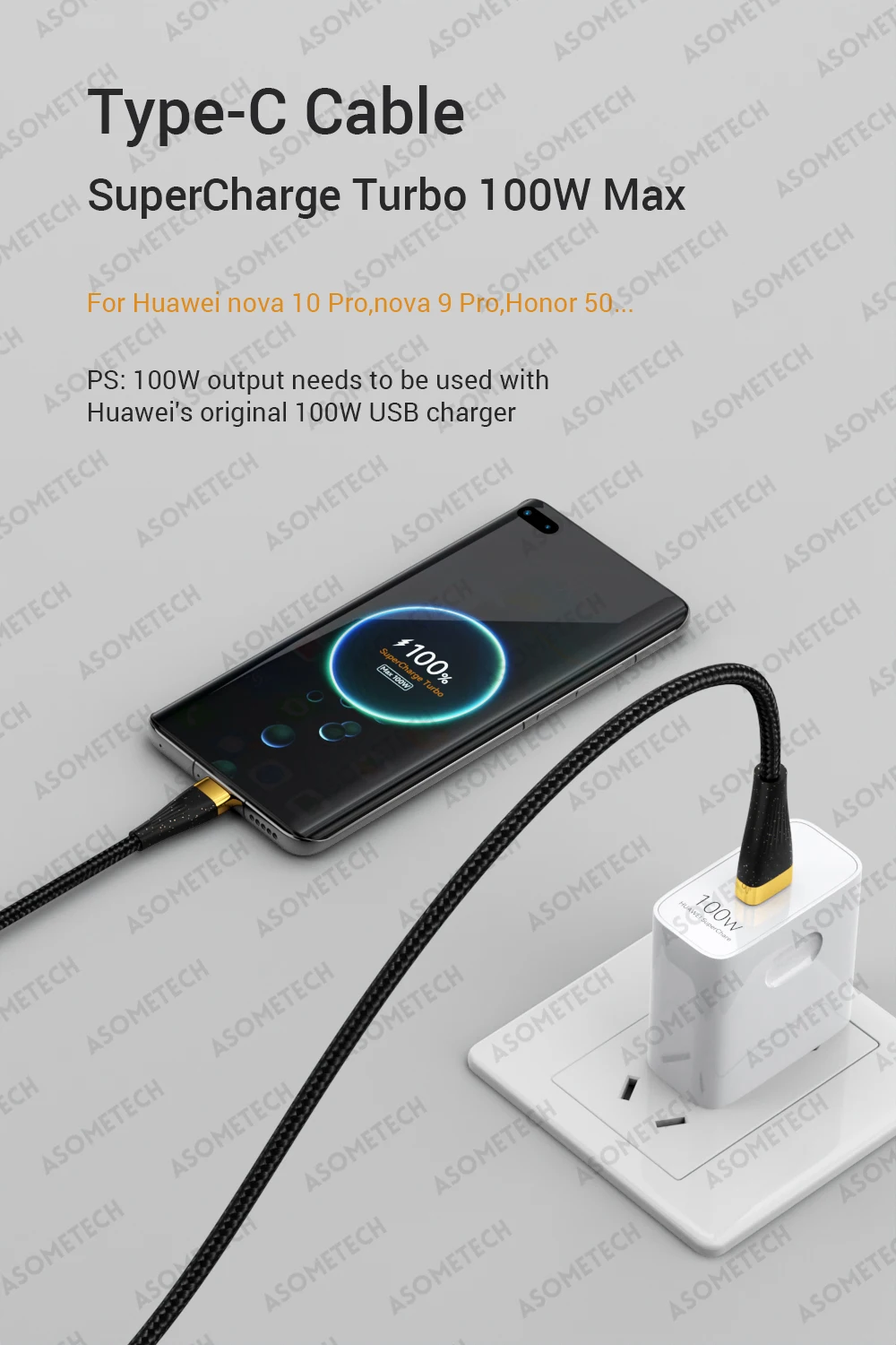 ASOMETECH 3 in 1 USB Charge Cable 6A 100W for Huawei/Honor Portable Micro USB TypeC Cable Charging Cable For iPhone 14 Samsung